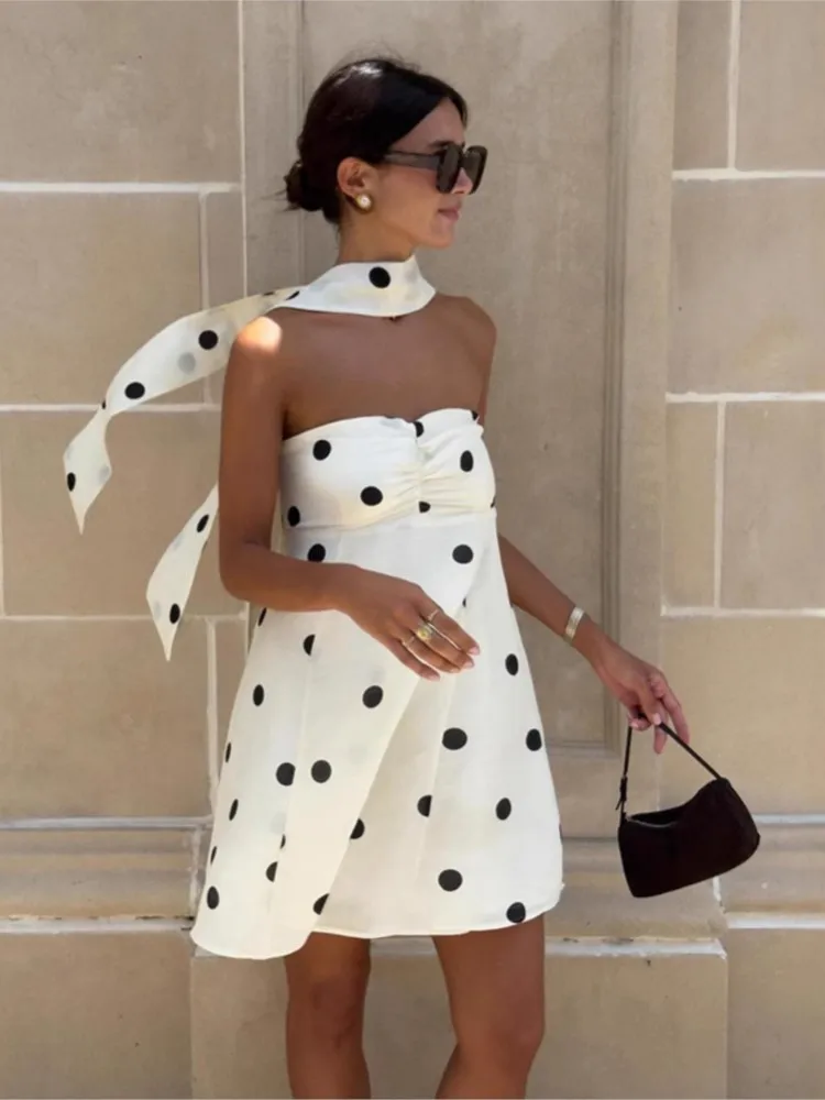 

French Dresses For Woman Sexy Polka Dot Tube Top Vacation Dress Contrast Sleeveless Vestidos Temperament All-match Loose Casual