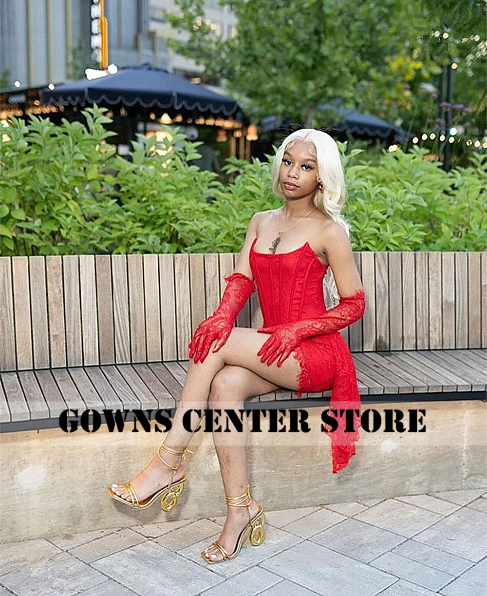 ชุดเดรสหรูหราสำหรับงานวันเกิด2024นางเงือกสีแดงไม่ซ้ำใครชุดงานพรอมสั้นลูกไม้สีดำสำหรับชุดเดรสปาร์ตี้คลับแบบพิเศษ