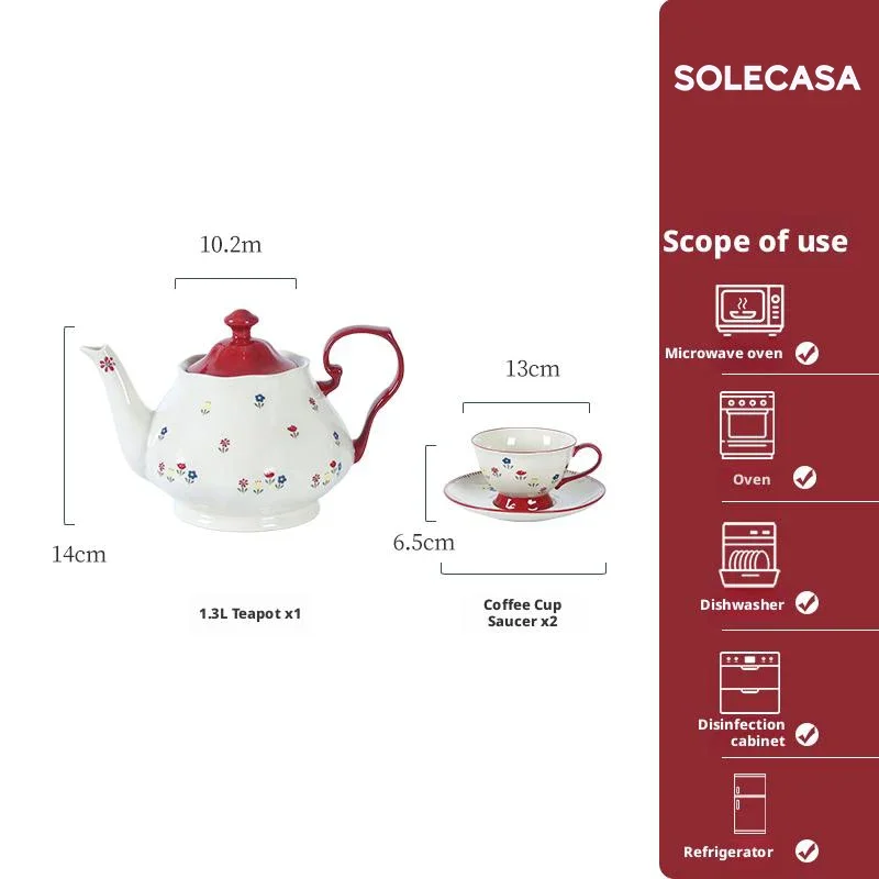SOLECASA Keramische Theewaar Sets Retro Bloemenpatroon Theepot Kopje Europese Middagkop Porseleinen Koffiekop & Schotel Festival Cadeau