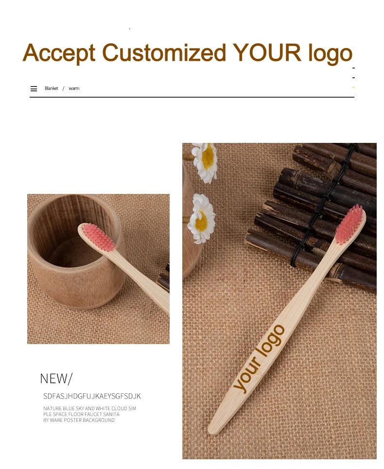 300PACK Biodegradable Bamboo Toothbrushes Customized Your Logo Non Plastic Toothbrush Natural Wooden for Dental Hospital