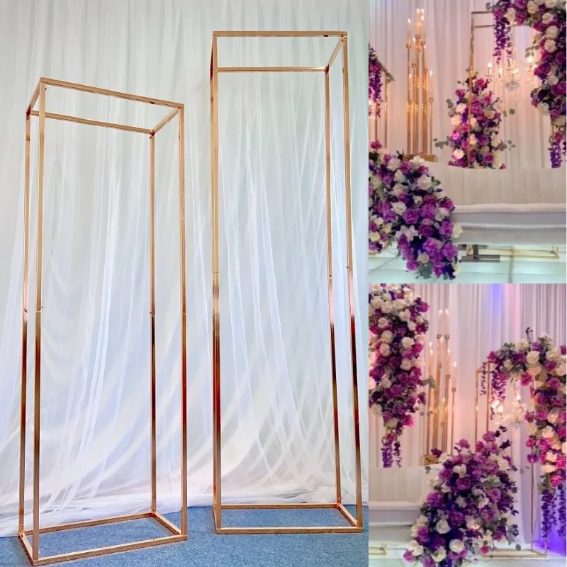 2 PCS Shiny Gold Grand Party Decoration Riser Flower Arch Column Banners Sign Lights Lace Display Stand Wedding Backdrops Props