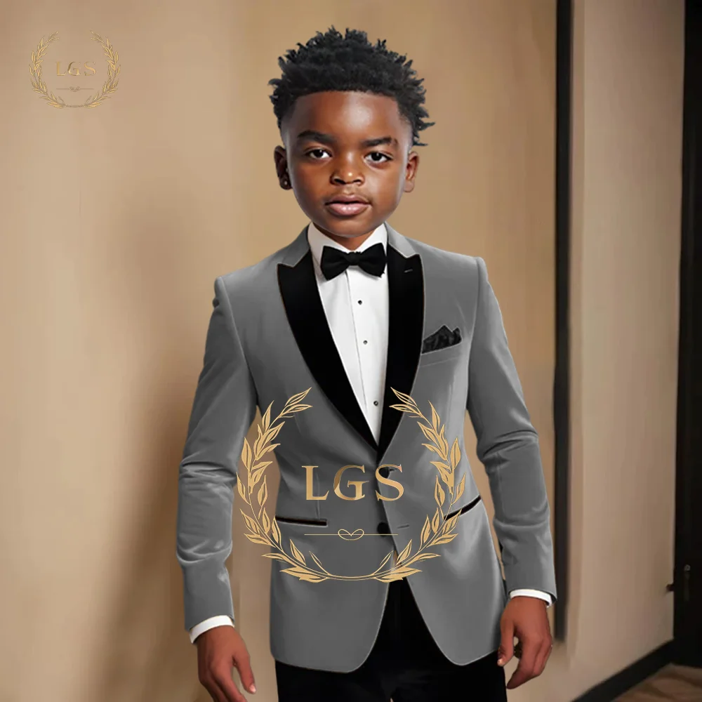 Kid's Gray Velvet 2-Piece Suit (Jacket + Trousers) – Premium Design, Perfect for Weddings, Dinners & Formal Events