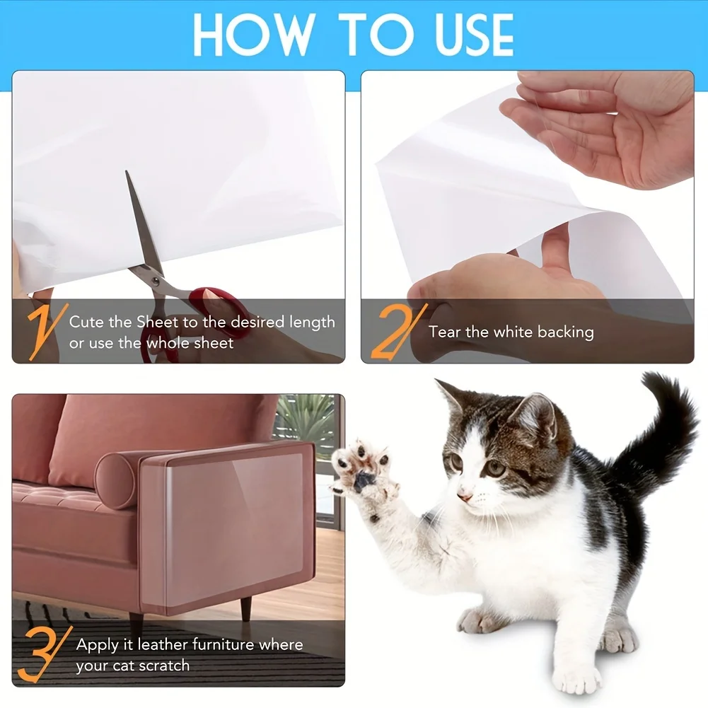 8 Pack Cat Furniture Scratch Guards Couch Protector Anti-Scratch Deterrent Pad Tape with Pins Clear