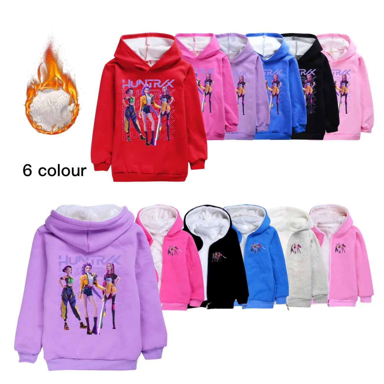 

KPop Demon Hunters Huntrix Clothes Winter Coats Baby Girls Outerwear Kid Hoodies Cardigan Zipper Jacket Child Thicken Sweater