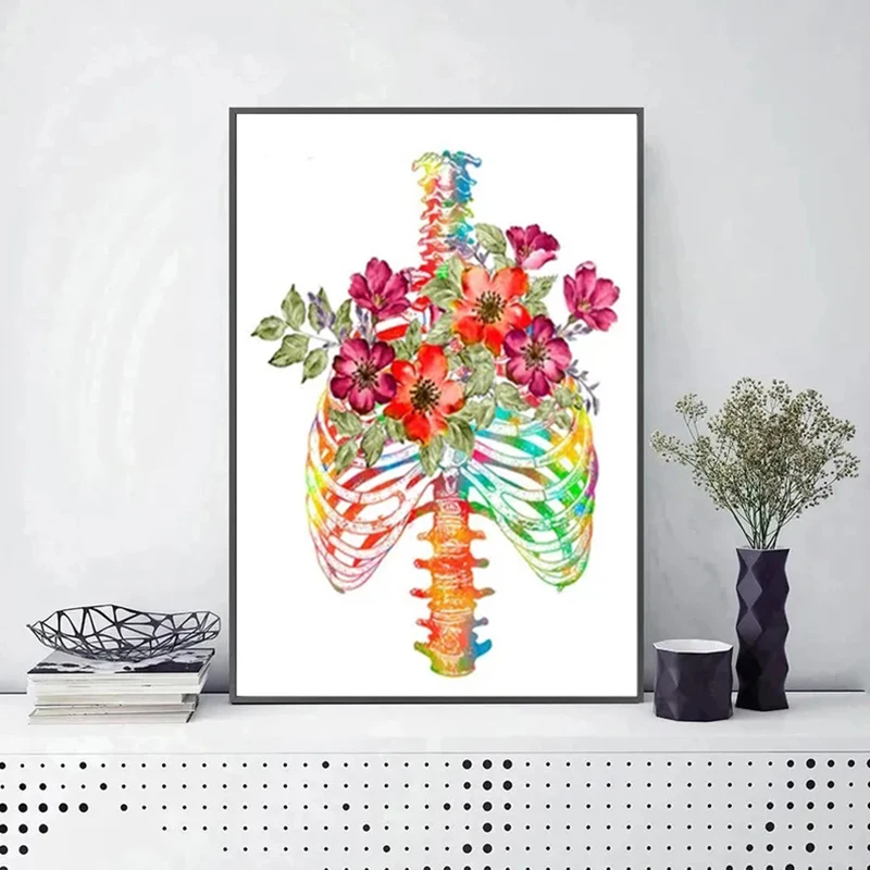 1pc frameless Canvas Painting Anatomy Medical Flower Organ Wall Art Canvas Painting Anthropology Educational Poster Prints for L