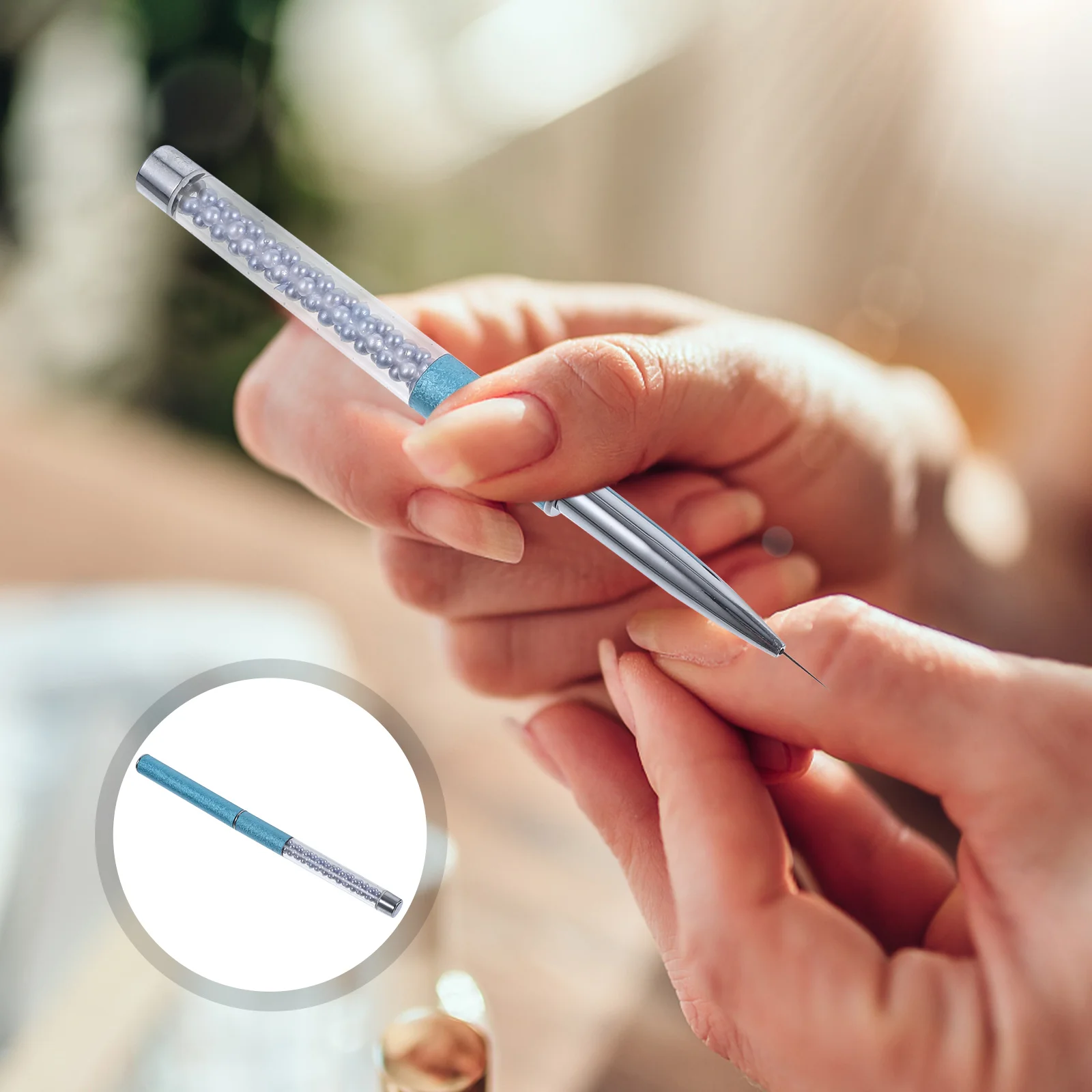 

1pc Art Brush Set Professional Manicure Pen Fine Nail Painting Tool For Salon Home Blue Fast Drying Easy Grip No Hair Loss Nail