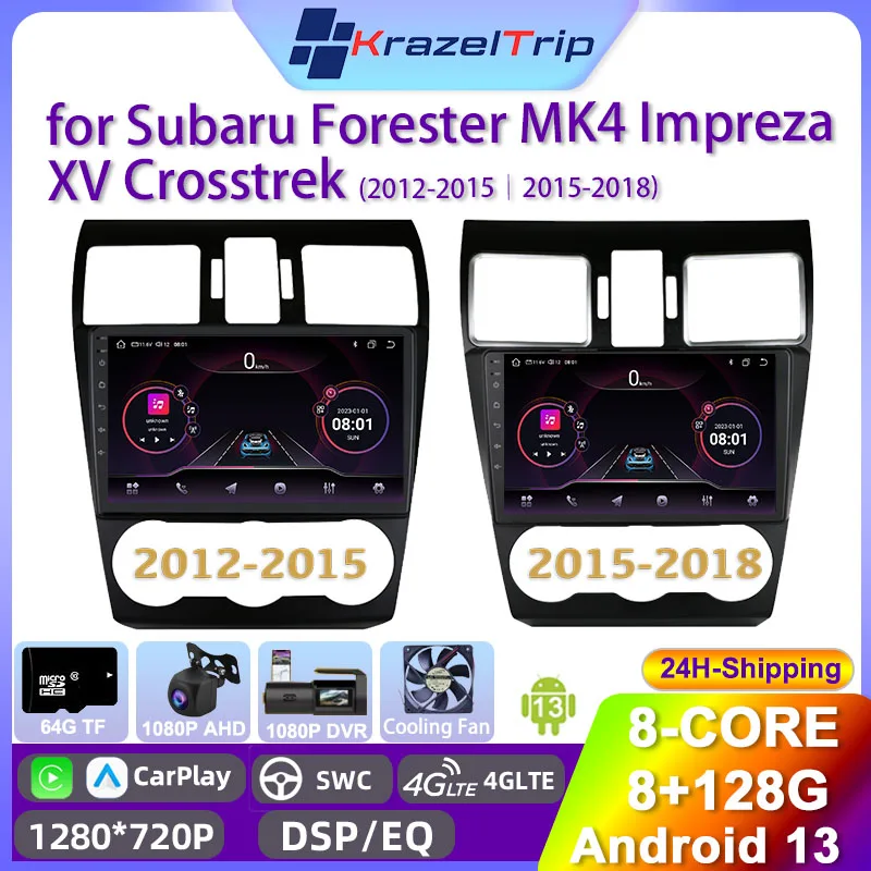 8 Core Car Radio Stereo for Subaru Forester MK4 Impreza XV Crosstrek 2012 - 2015 - 2018 Carplay Andriod Auto QLED GPS 4G Stereo