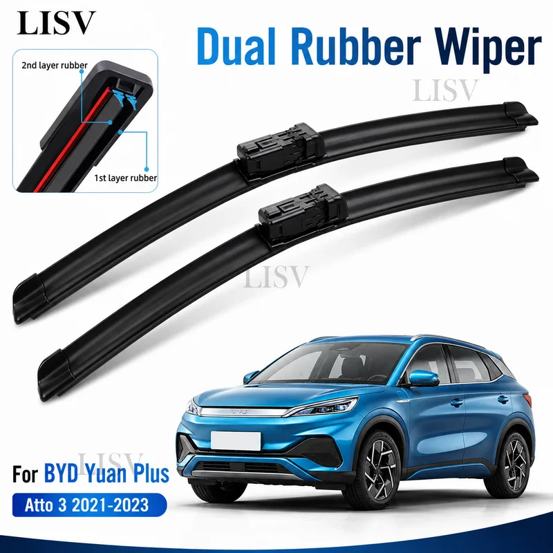 Silicone Rubber Front Wiper Blades Set For BYD Yuan EV Plus Atto 3 2021-2023 Windshield Windscreen Window Brush 24''+17''