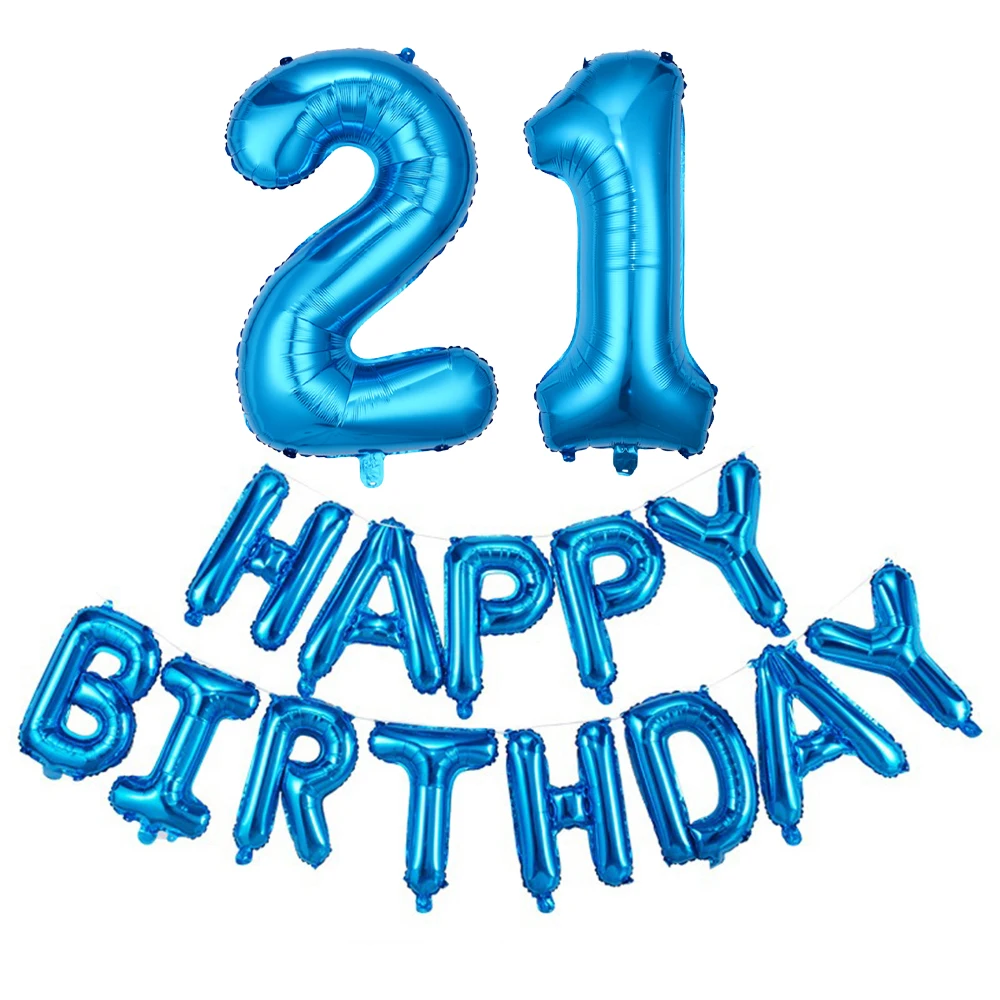 بالونات أزرق مقاس 32 بوصة رقم 1-30 من رقائق الألومنيوم ومجموعة بالونات حروف "عيد ميلاد سعيد" مقاس 16 بوصة لتزيين حفلات أعياد الميلاد