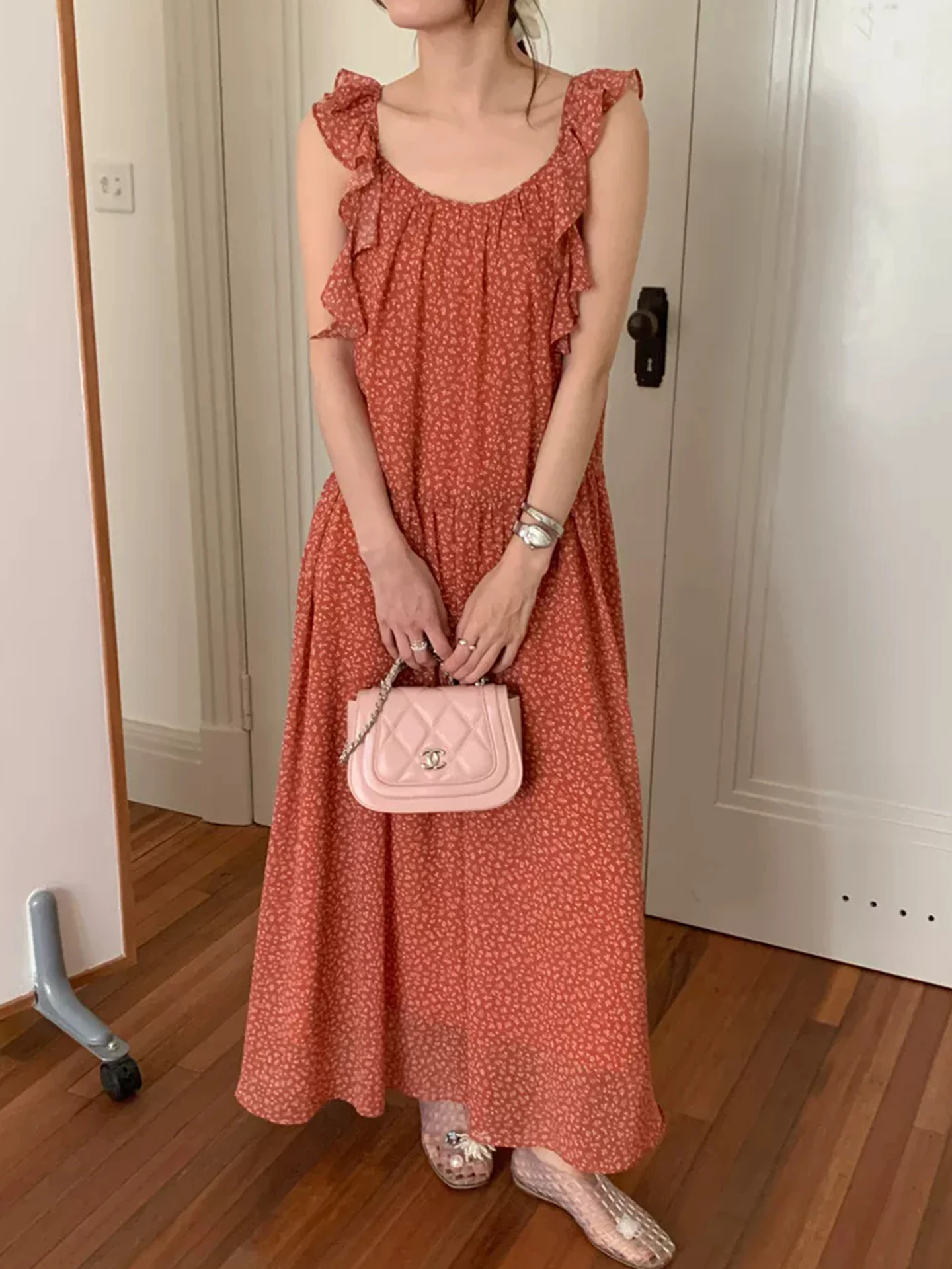 Liangliang Gentle Floral Backless Belted Design Summer New Style Sleeveless Vest Long Dress Women's Fashion Korean Version St...