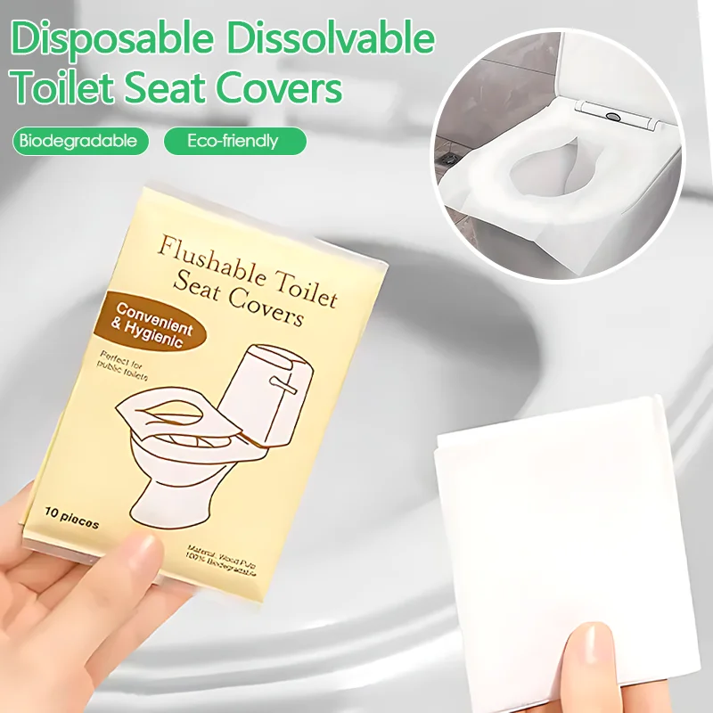 Water Soluble Toilet Cover - Flushable, Plant Based, Individually Wrapped | Hotel & Travel Essentials 1 Pack 10psc