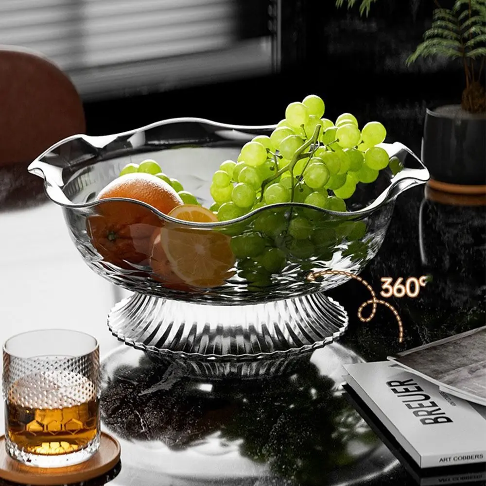 

Light luxury Large Capacity High-legged Fruit Plate Rotatable Base Transparent Fruit Bowl Plastic Snack Storage Tray Kitchen