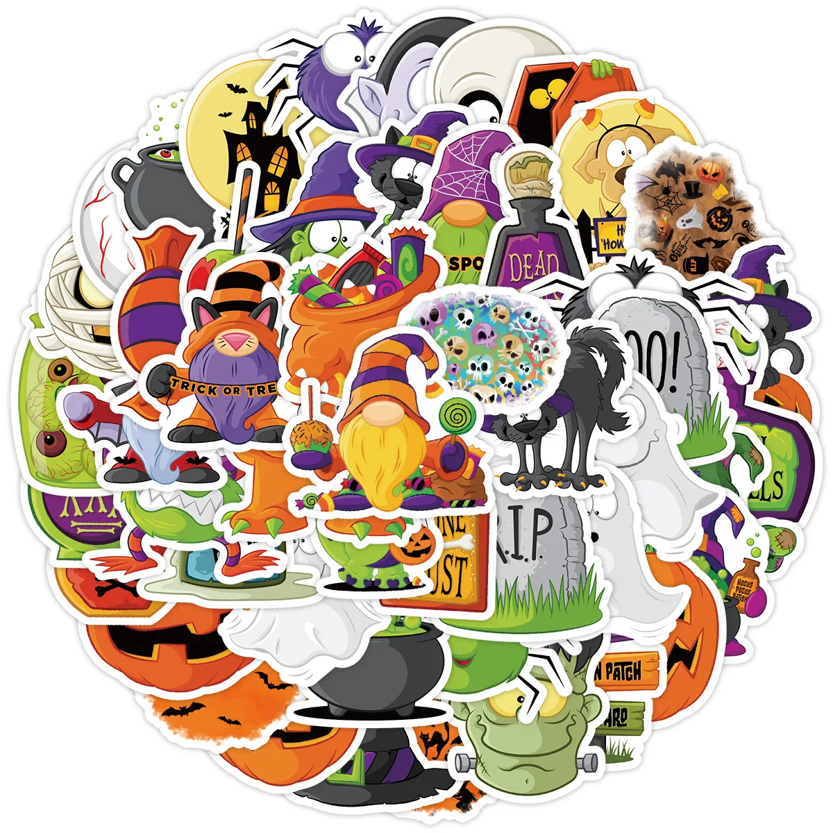 

10/30/50PCS Cartoon Halloween Doodle Cute Funny Ghost Pumpkin Head Sticker Refrigerator Glasses Case Notebook DIY Decal Toys