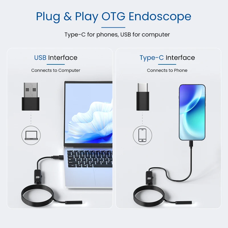 TYPE-C Android Endoscope Camera USB-C Video Car Pipe Inspection Borescope Waterproof with 6LEDs for Android Phones PC