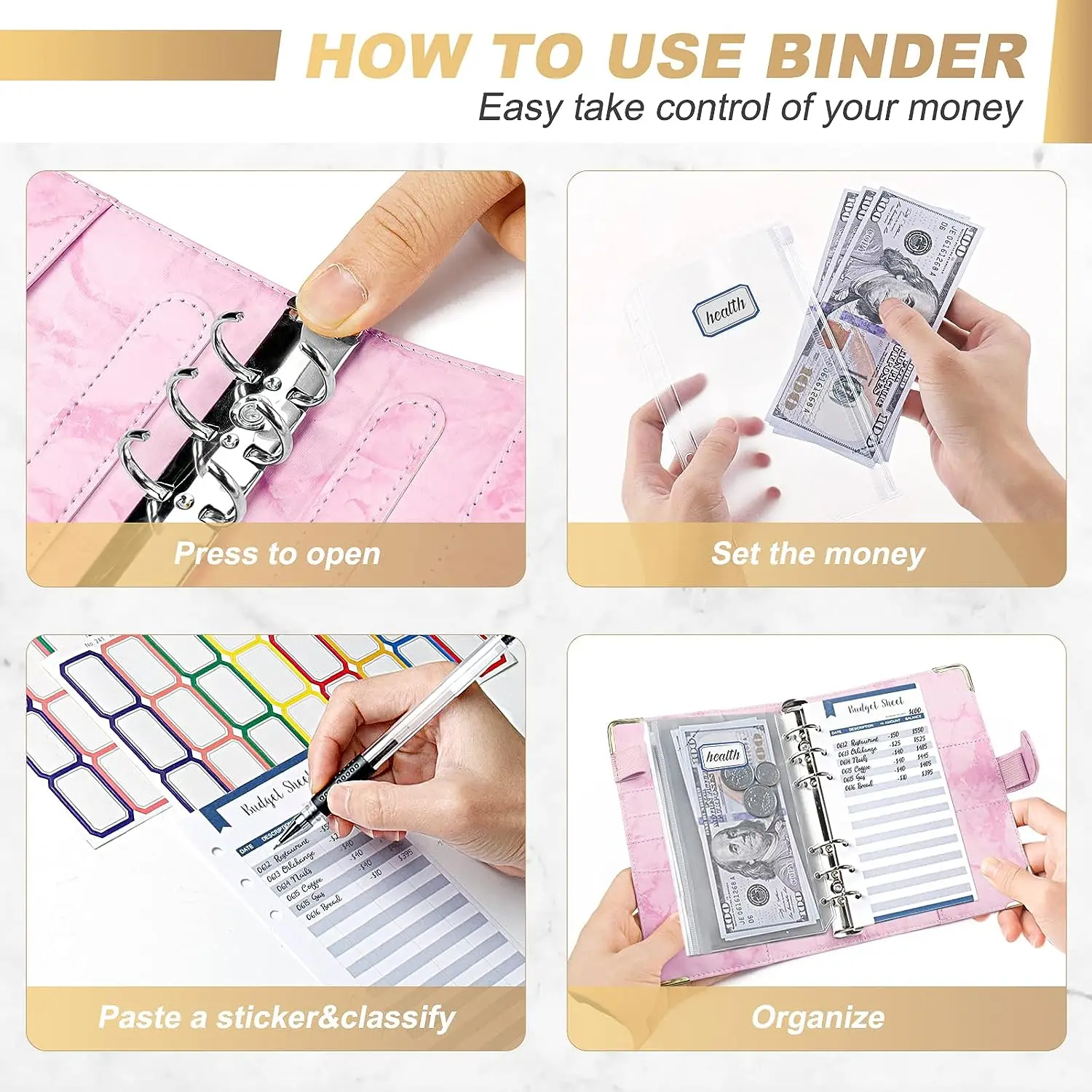 A6 Binder PU Leather Notebook Binder Refillable 6 Rings Binder Cover Loose Leaf Personal Planner with Magnetic Buckle Closure