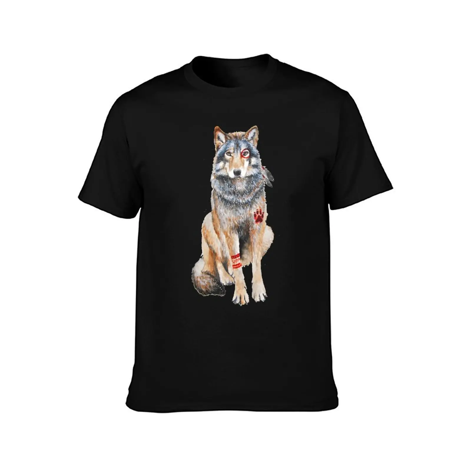 Native Wolf T-Shirt, Summer Casual Cotton Tee, Oversized Streetwear Tops, Vintage Graphic Print, Loose Fit Short Sleeve