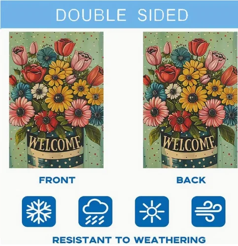 GARDEN FLAG-Welcome Garden Flag, Vibrant Floral Boquet, 12x18 Inch, Double-Sided VVL YYX