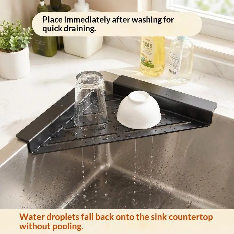 Carbon Steel Sink Corner Rack Punch-free Rust Resistant Drain Storage Shelf 1PC for Small Kitchen Space Organization