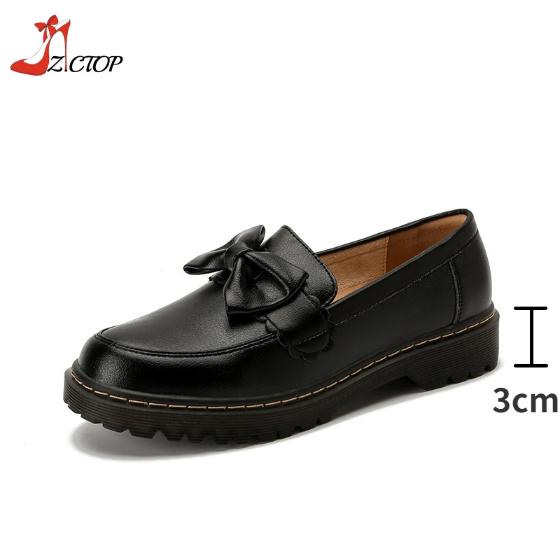 British Style Platform Loafers Women Slip On Bow Soft Sole Thick Heel Retro Leather Shoes Japanese College Lolita Shoes Black