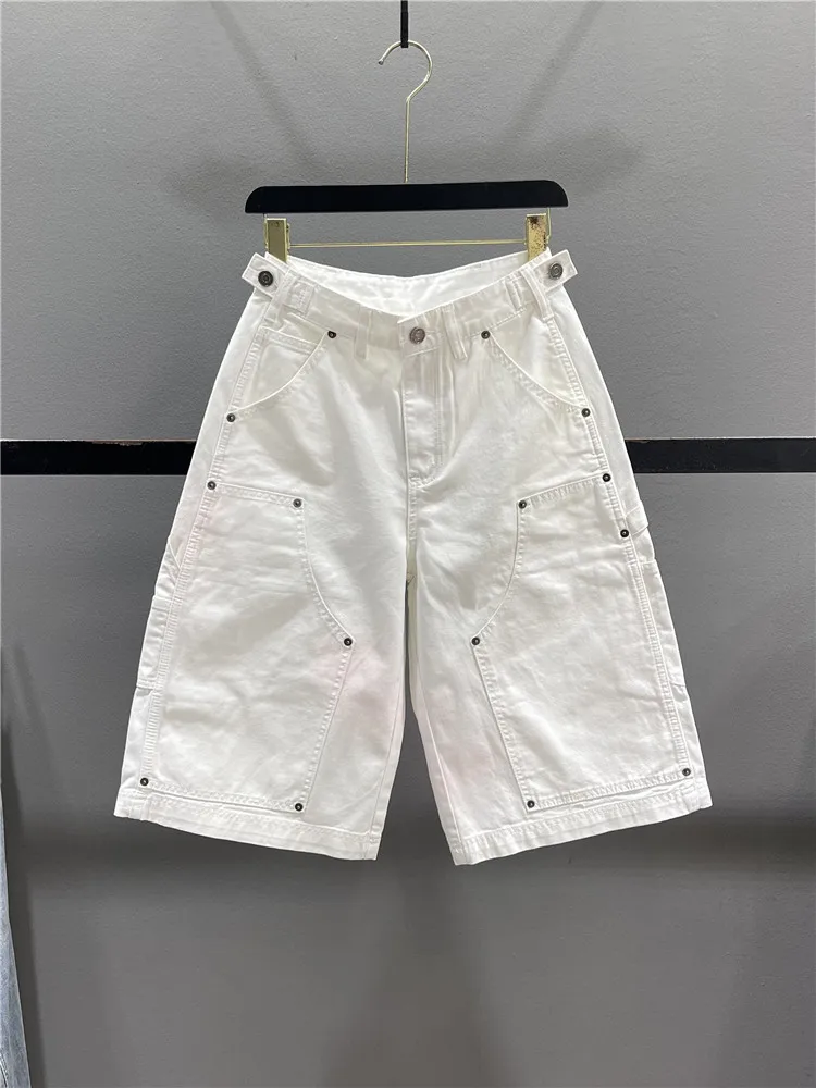 

American Style Loose Casual Wide Leg Jeans Women's Seven Workwear Denim Pants Summer Design Sense Splicing Loose Casual Strai...