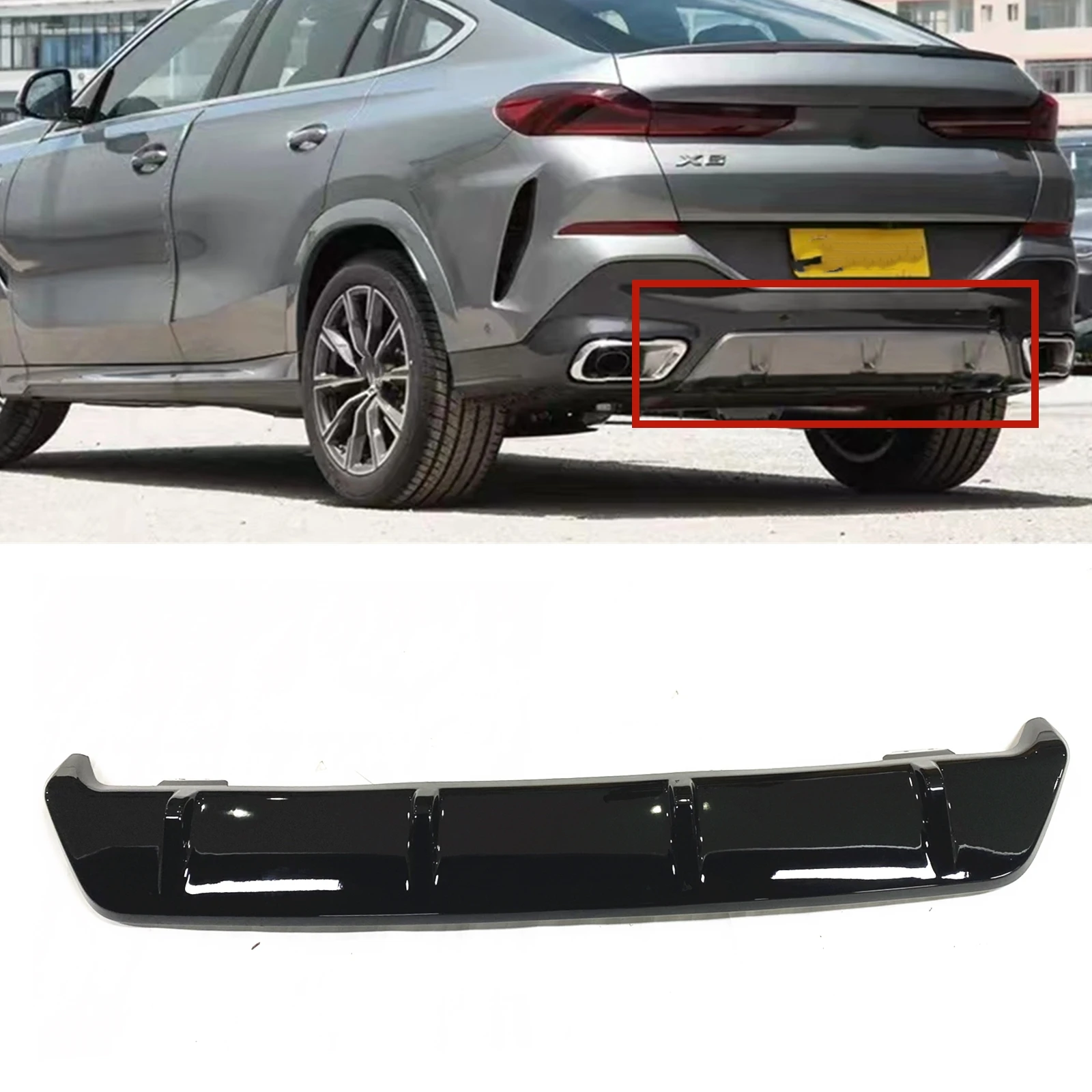 

Rear Bumper Diffuser Spoiler Lip For BMW G06 LCI X6 2020 2021 2022 2023-2024 Glossy Black Boot Lower Splitter Cover Plate Kit