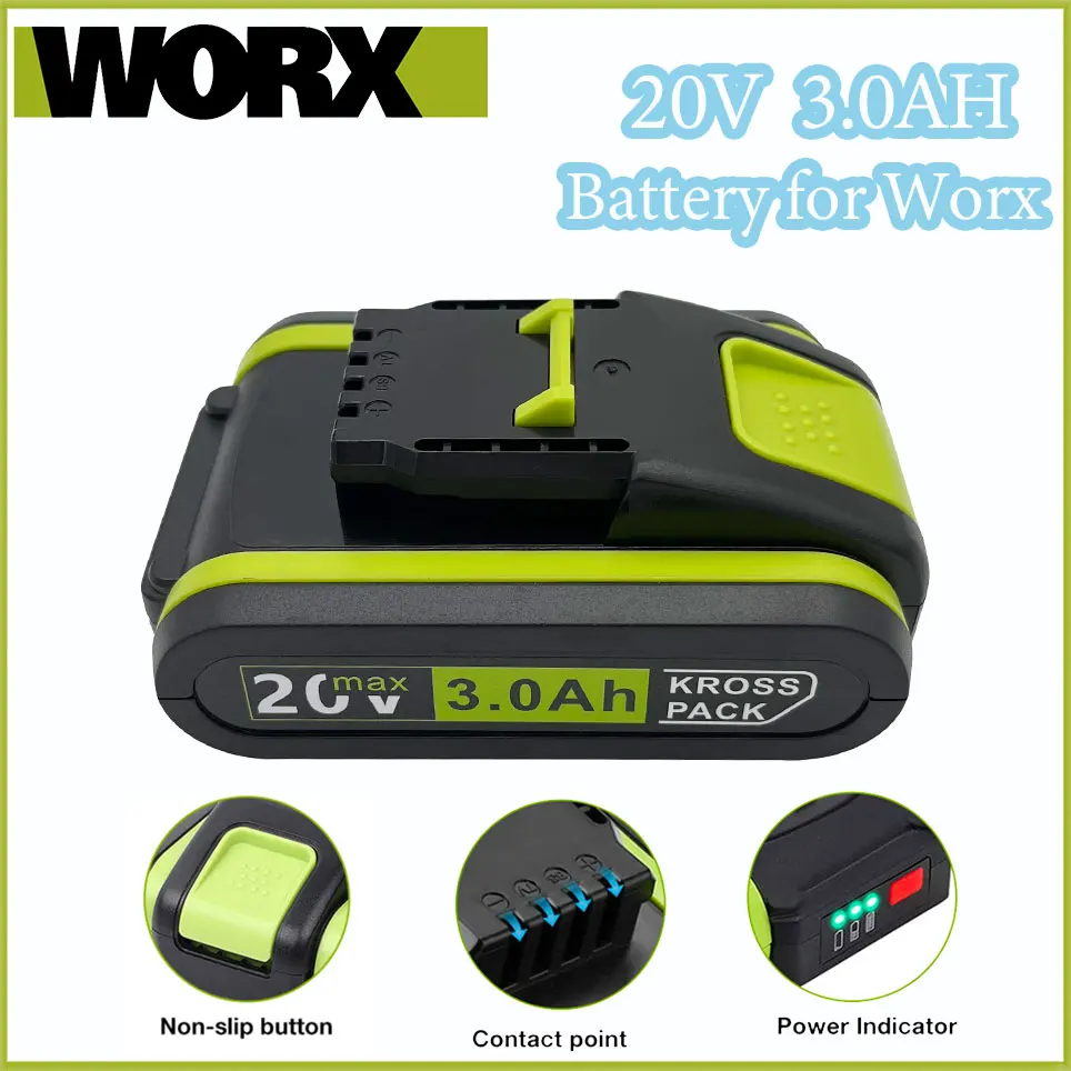 

20V 3000 MAh Lithium Battery Suitable for Worx WA3551 WA3553 WX390 WX176 WX178 WX386 WX678