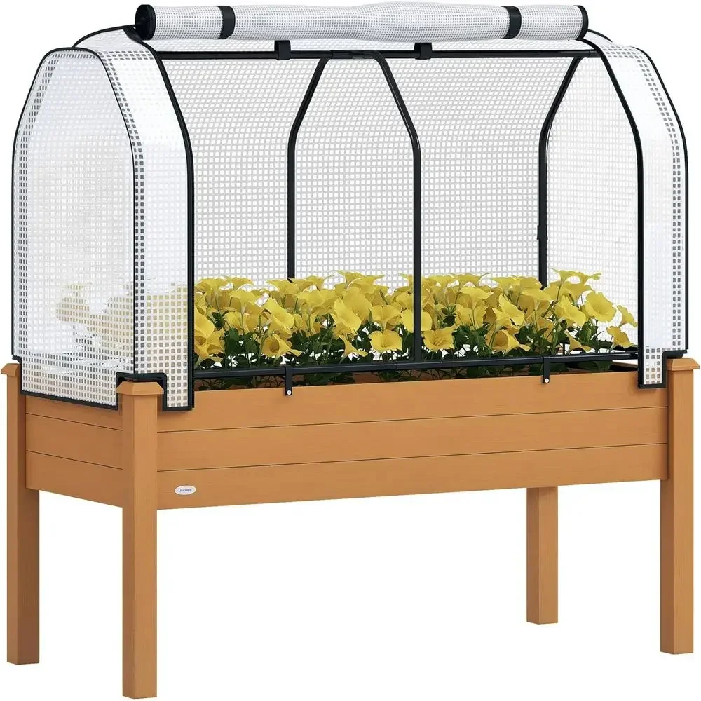 Outdoor Elevated Garden Bed with PE Cover for Patio, Backyard, or Balcony, 48x22x46 inches, Sand