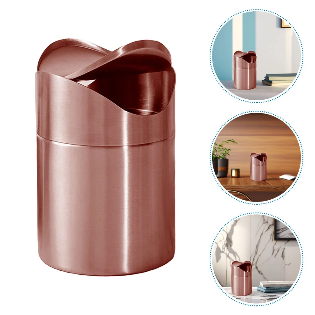 Mini Desk Trash Can With Press Type Lid Small Countertop Garbage Bin For Bedroom Office Kitchen Wastebasket Rose Gold