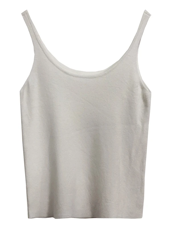 初秋ニットスーツインナータンクトップレディーススベルベースレイヤーホワイトVネベスト通勤スレポリエステル繊維