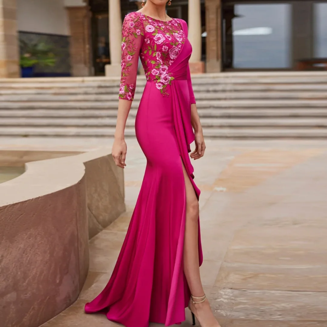 

Glamorous Long Sleeves Wedding Guest Evening Robes Flowers Groom Mother of The Bride Dresses Invitee Customized