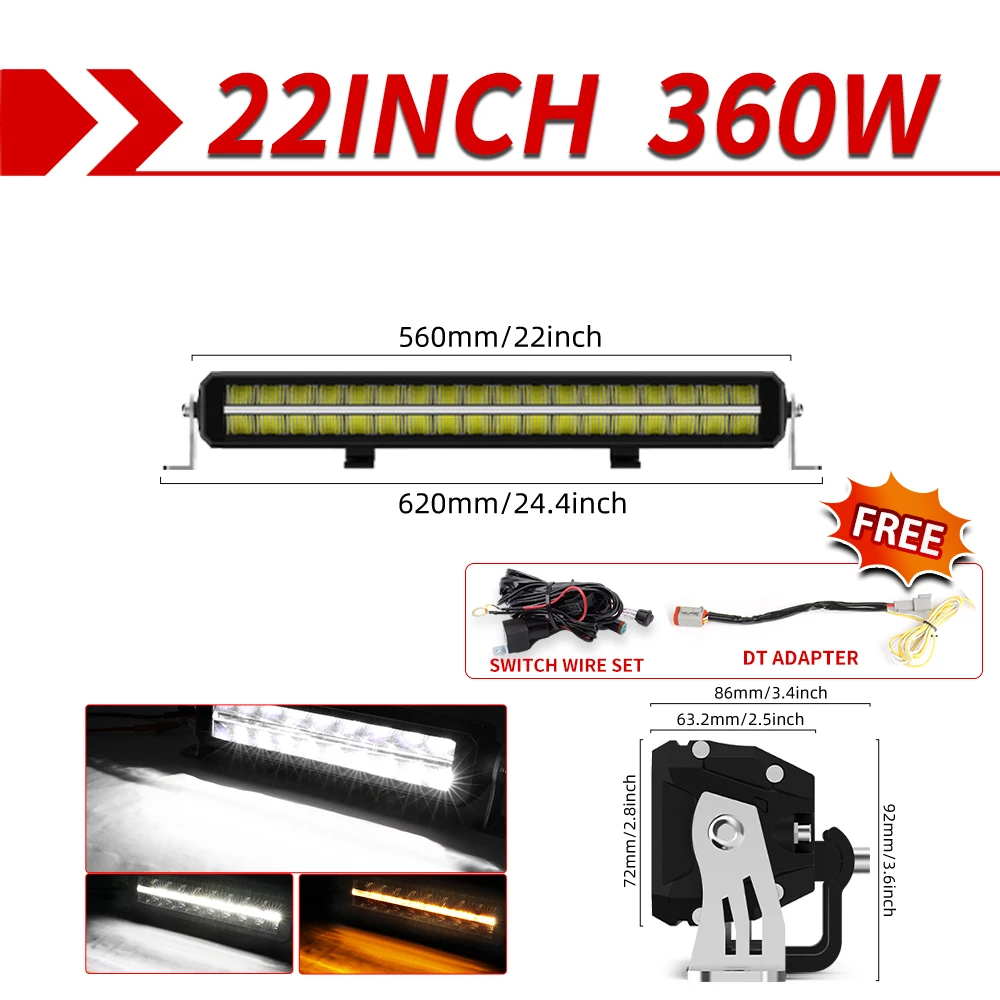CO LIGHT 32 inch dubbele rij LED-lichtbalk anti-glare offroad 22 inch werklamp wit en oranje DRL met zij- en trapas voor SUV ATV