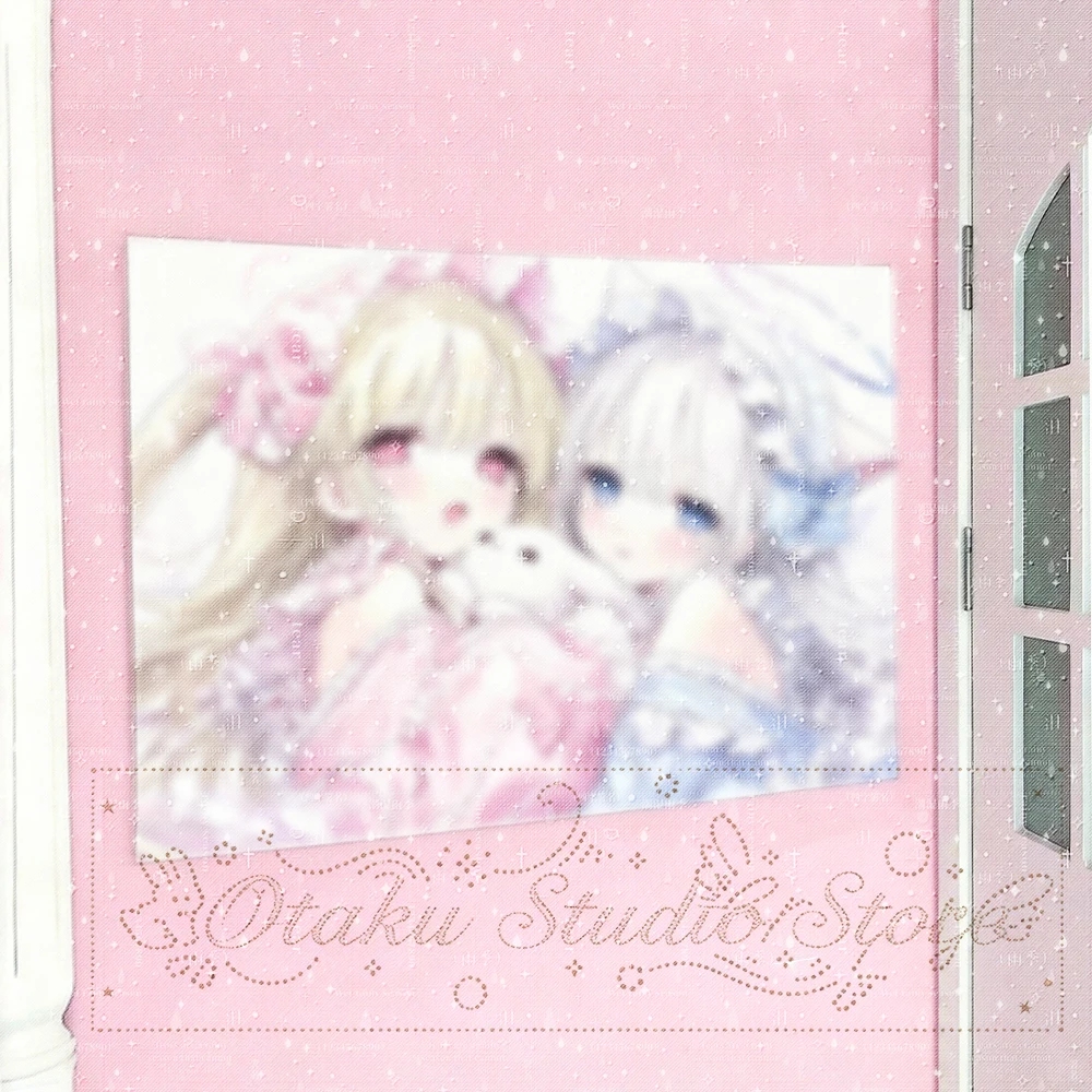 Kawaii Double Character Wall Tapestry やさしい Pastel Lolita Style Wall Art, Blonde And White Hair Cat Girl Wall Hanging, Soft Aesth
