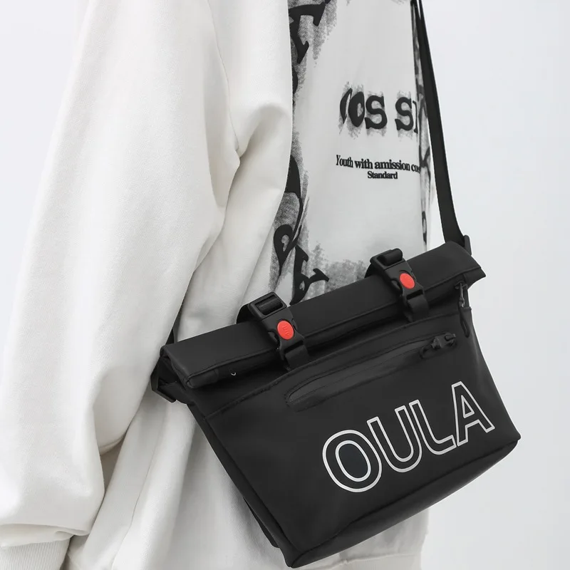 

Fashionable Men's Crossbody Bag Hong Kong Style Couple Crossbody Bag Leather Film Waterproof Shoulder Bag Youth Leisure Backpack