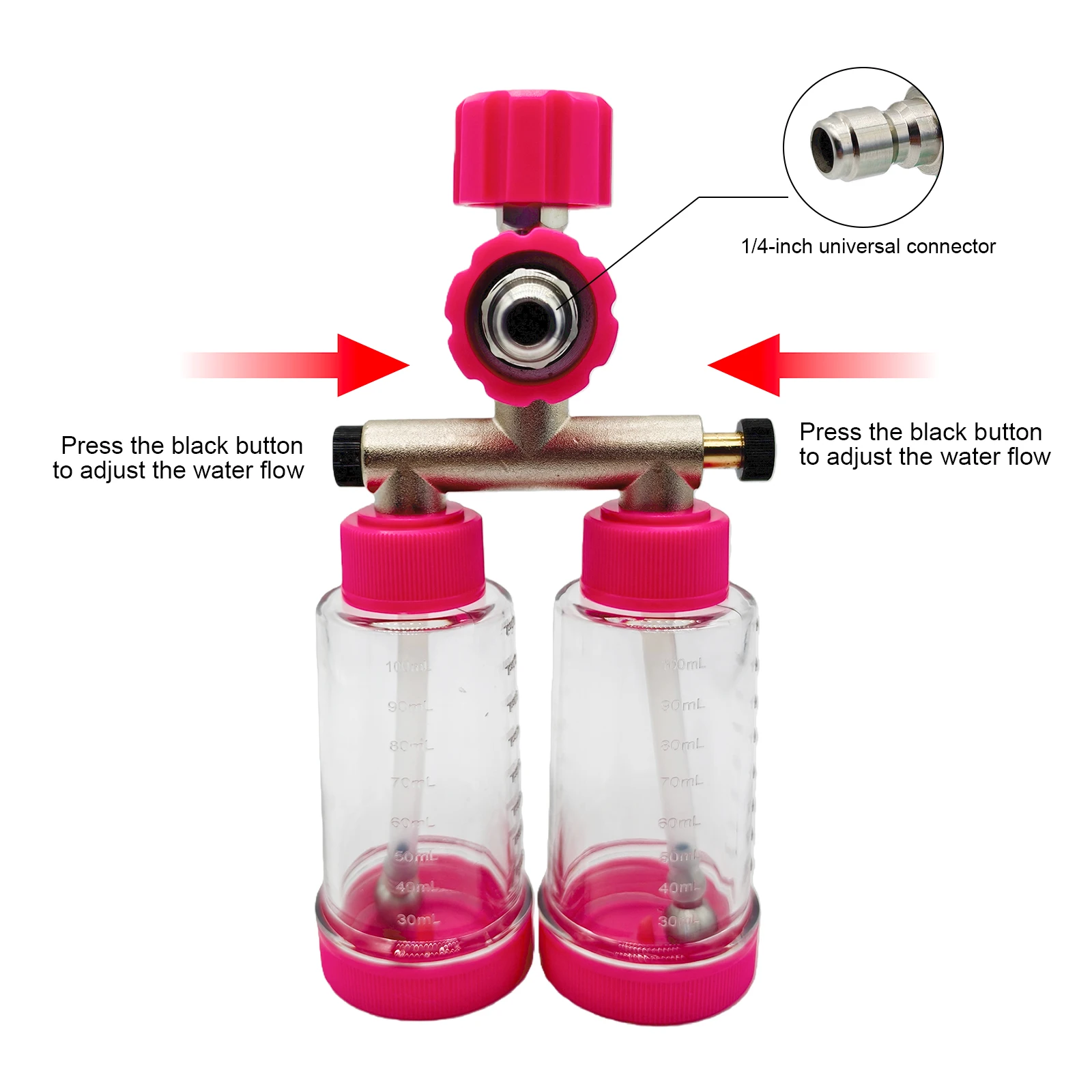 

Пеногенератор для мойки автомобилей 100 мл с двумя баками, быстросъемным соединением 1/4 дюйма, регулируемая насадка для снежной пены, инструмент для домашней уборки