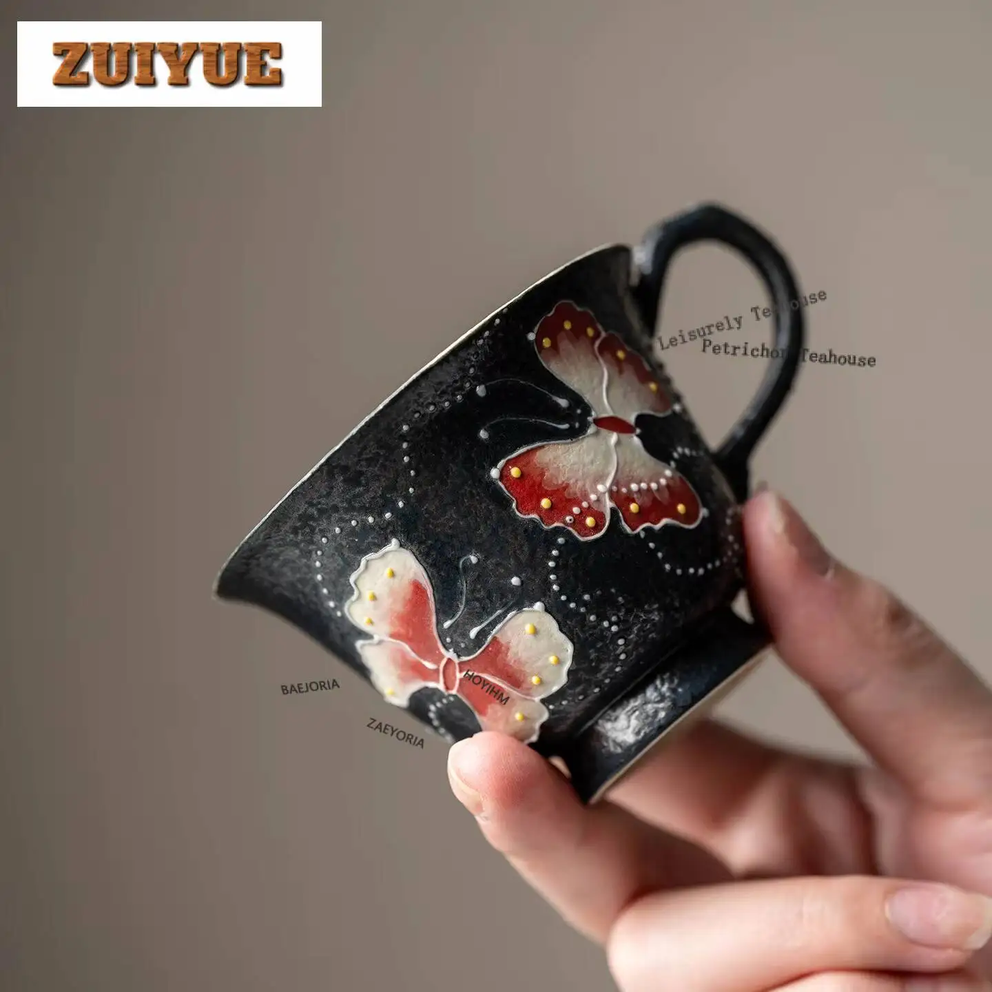 80ml Hand-painted Butterfly Teacup Antique Tea Bowl Tea Pair Tea-tasting Personal Cup Jianzhan Master Cups Cha Decoration