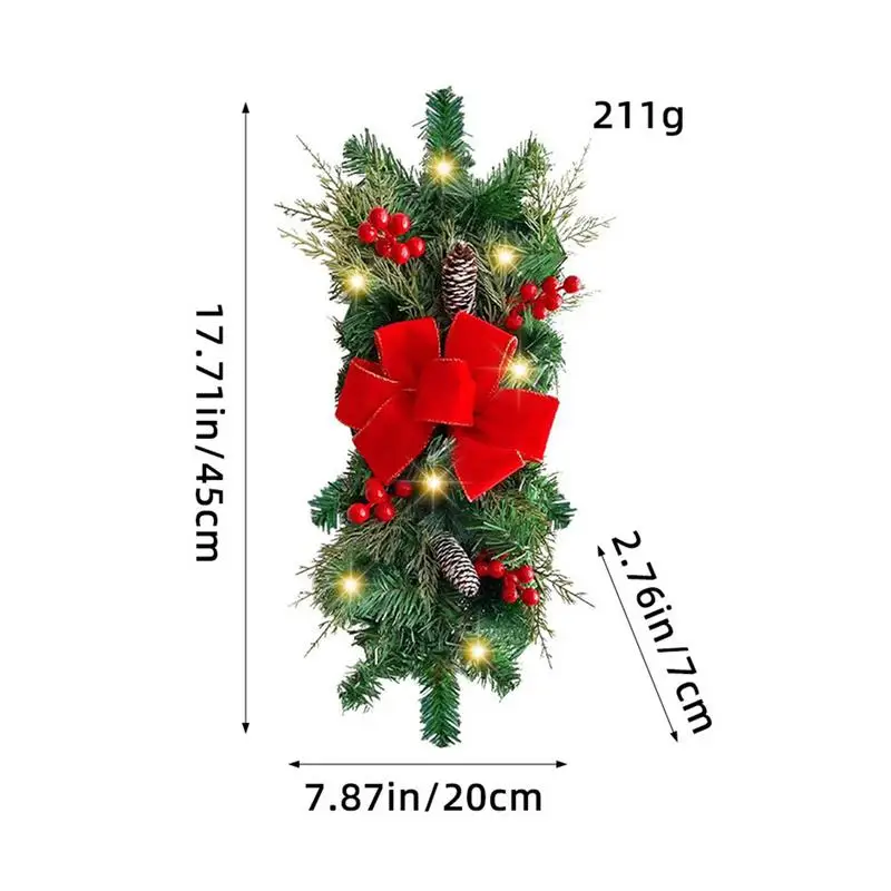 Christmas Wreath  With Red and gold Bow  Stairway Hanging Pendants Artificial Flowers Christmas  Door Window Decorations