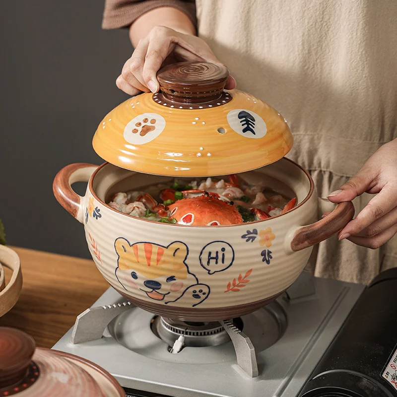 Japanese Gas Casserole Cartoon Ceramic Saucepan Clay Soup Pot Cooking Tools Cookware Kitchen Pot Cooking Pan Kitchen Supplies