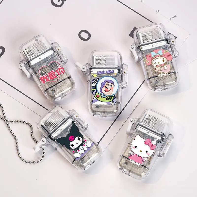 Transparent chain lighter Personality Cartoon Cigar Lighter Windproof Refillable Strong Fire Power Fuel lighter Gadgets for Men