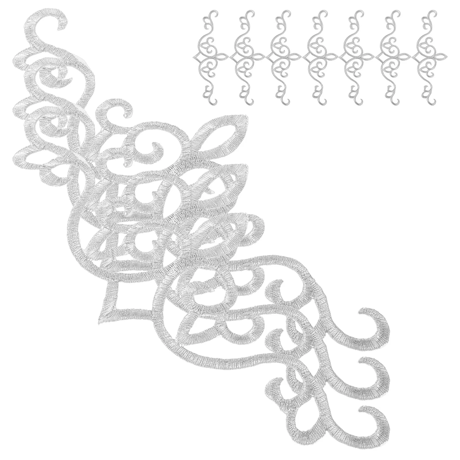 

10 Pcs Silver Embroidered Patches Iron On Coat Banner Bag Clothing Repair Decor Floral Appliques Heat Adhesive Backing Fix Holes