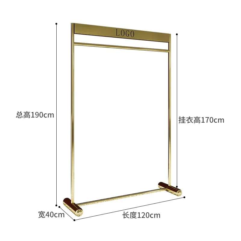 Custom Logo Luxury Store Metal Clothes Stand Label Clothing Display Rack Stainless Steel Gold Clothing Rack for Boutique