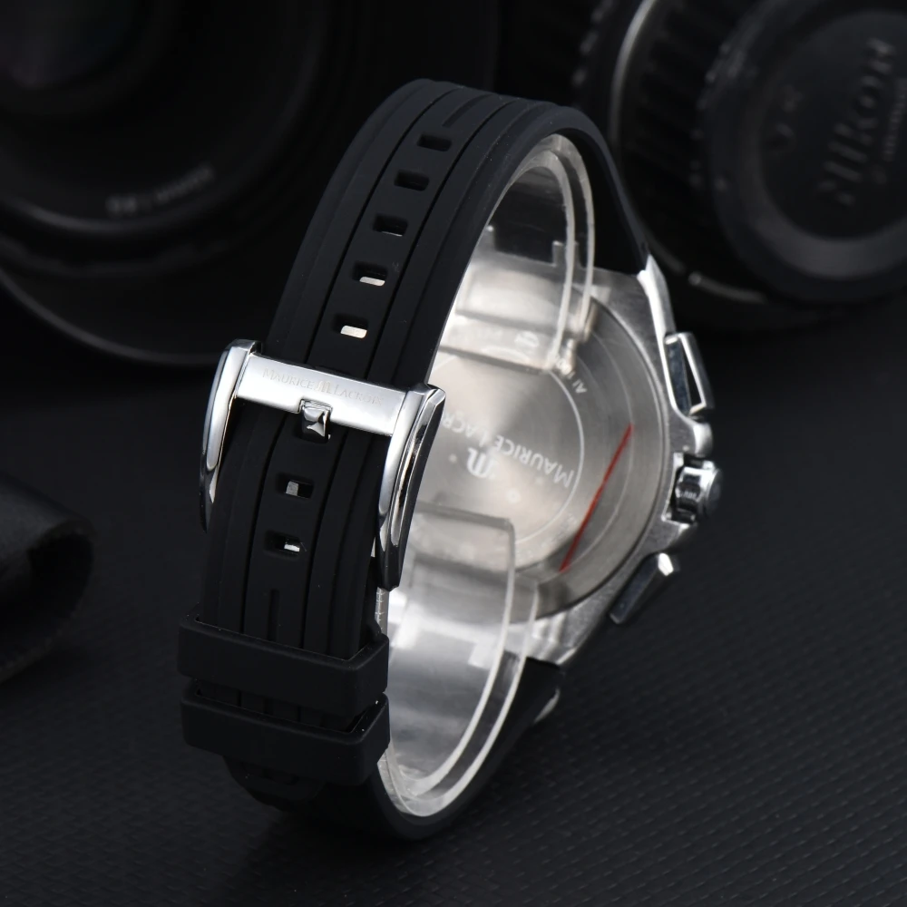 موريس لاكروا أيكون طبعة خاصة الفايكنج 43 مللي متر شريط مطاطي ساعة كوارتز بكرونوغراف للرجال سوار مجوهرات Rologio Reloj