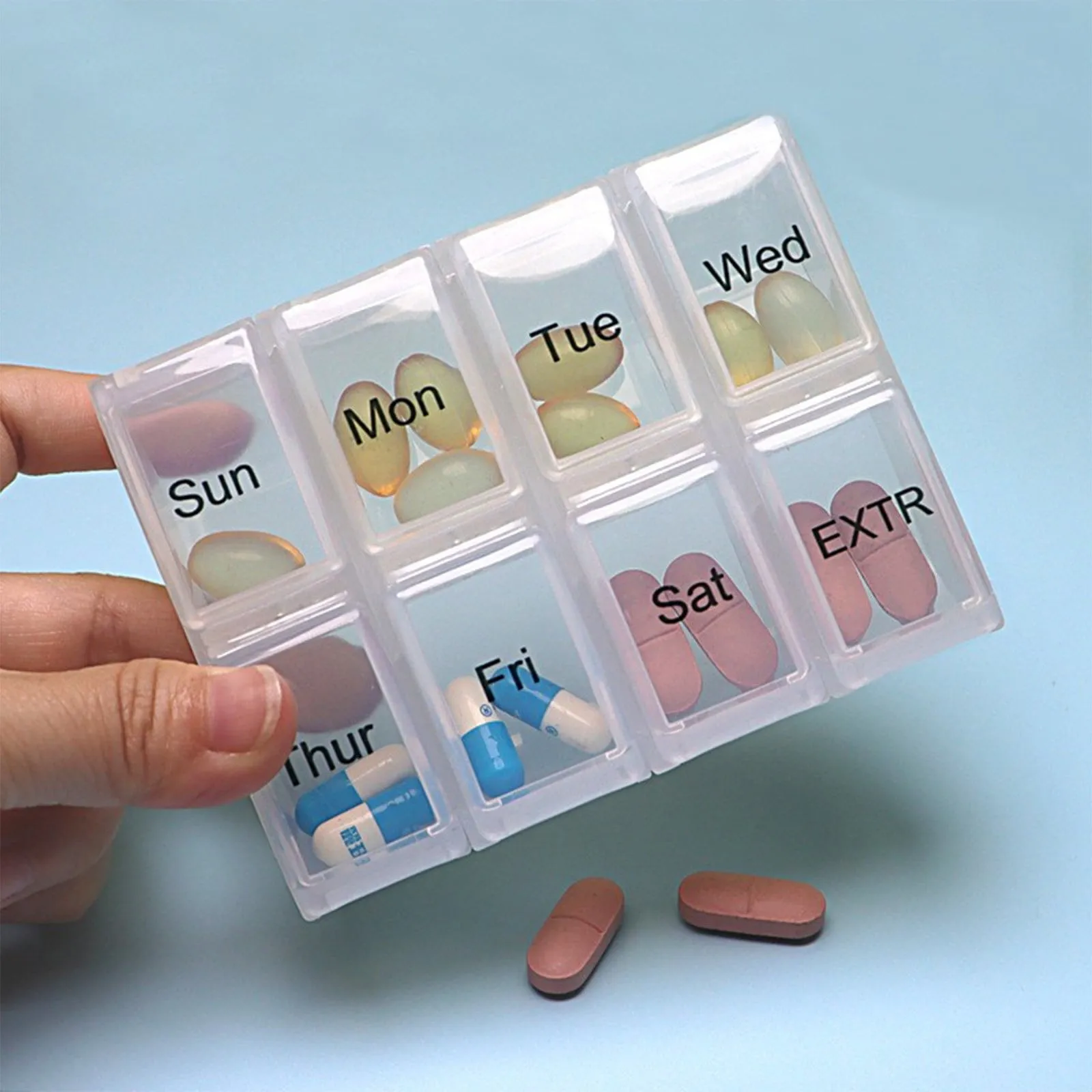 Weekly Pill Box Portable 8 Compartments Split Storage Organi