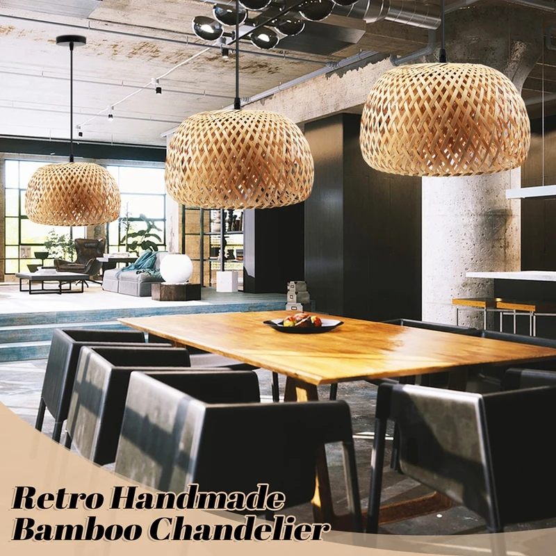 Lampu pencahayaan rotan buatan tangan, lampu gantung bambu Retro, Cafe Bar, Lounge untuk taman, restoran, kamar tidur dengan sumber cahaya