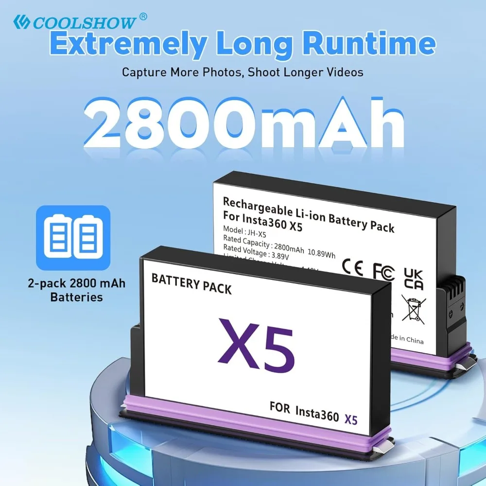 2800mAh Battery For Insta360 X5 Battery Charger Box Camera 360 Panoramic Action Accessories Batteries Charger For Insta 360 X5