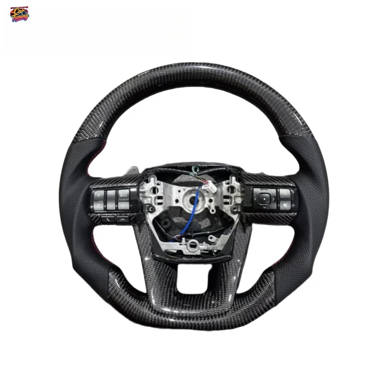 for Hilux Revo Crossover Runner Overlord Alphard Flat Bottomed RACING Leather Carbon Fiber Steering Wheel Modification