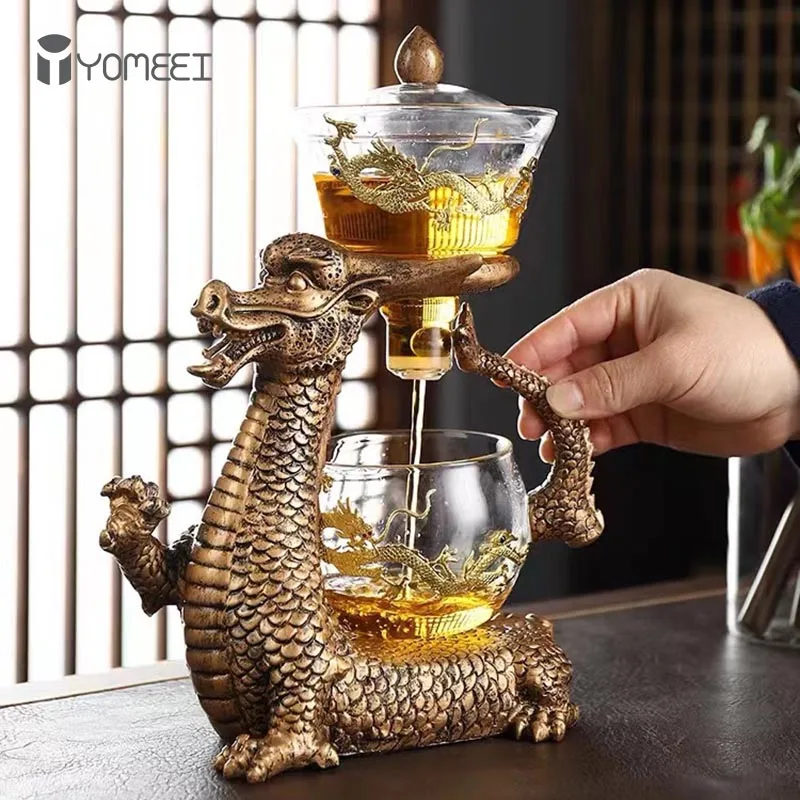 YOMEEI New Arrivals Creative Dargon Teapot Full Automatic Glass Tea Set Pu'er Oolong Magnetic Suction Cup Teapot Dropshipping