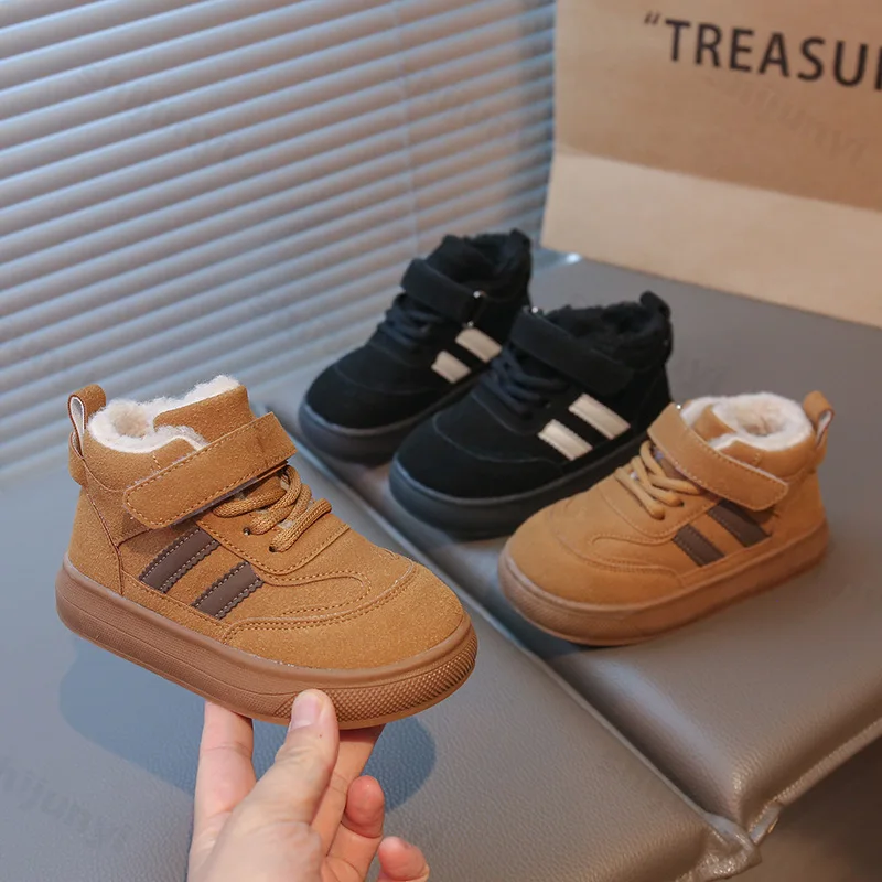 الأطفال حذاء من الجلد 2025 الشتاء الفتيات الفتيان القطن الثلوج أحذية أطفال موضة أفخم أحذية قطنية دافئة طفل مكافحة ركلة حذاء الثلوج