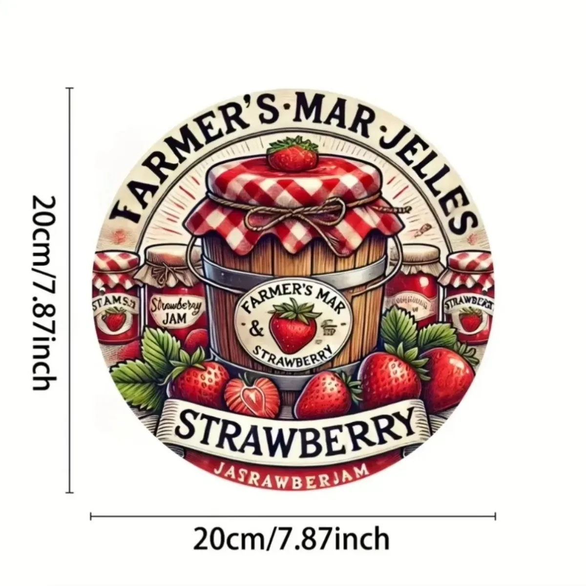 2D Strawberry Jam Iron Box Logo Round Iron Wall Hanging – Waterproof Rainproof 2D Flat Printing, Multi-functional Decor
