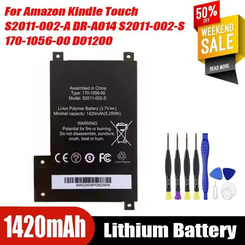 Batería de 1420mAh para Amazon Kindle Touch S2011-002-A DR-A014 S2011-002-S 170-1056-00 D01200