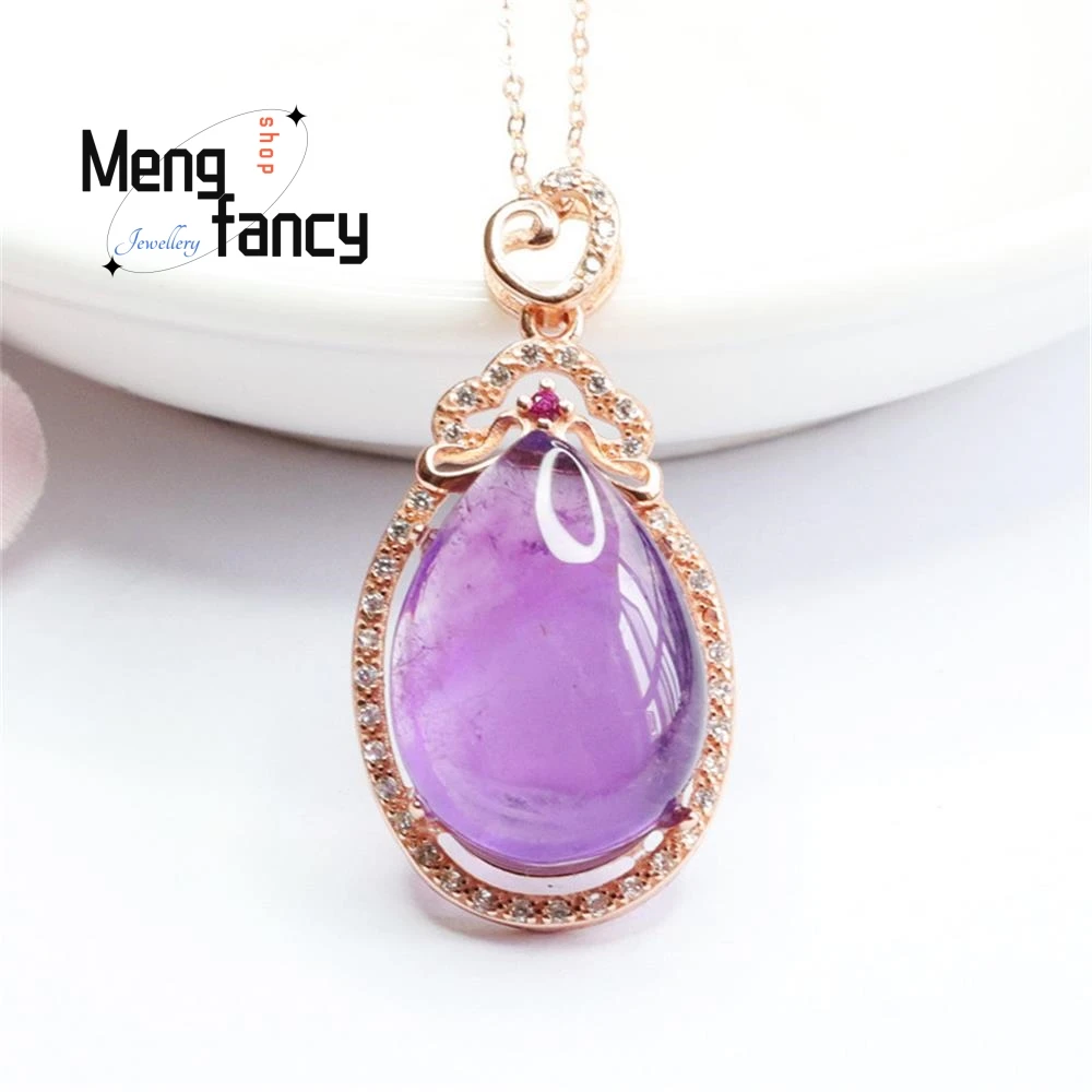 

S925 Silver Natural Amethyst Water Drops Pendant Exquisite Elegant Simple High-grade Necklace Sexy Young Girls Fashion Jewellery